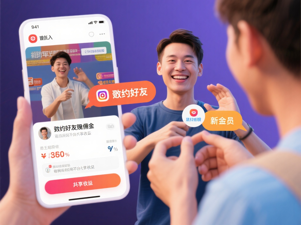 邀约好友赚佣金
邀请好友加入是许多类似平台的共通